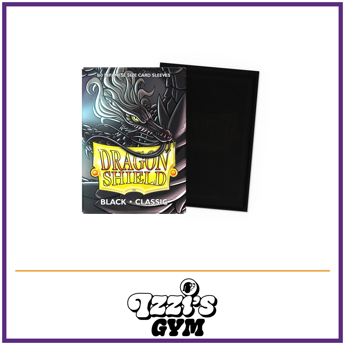 Dragon Shield Black - Classic Sleeves - Japanese-Size - 60 Count — New product photo with the approved Izzi’s Gym logo