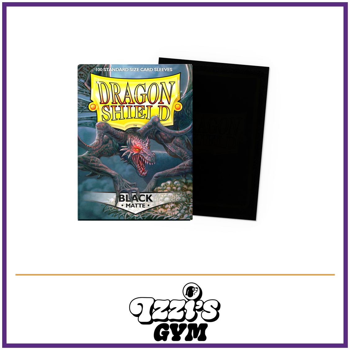 Dragon Shield Black - Matte Sleeves - Standard-Size - 100 Count — New product photo with the approved Izzi’s Gym logo