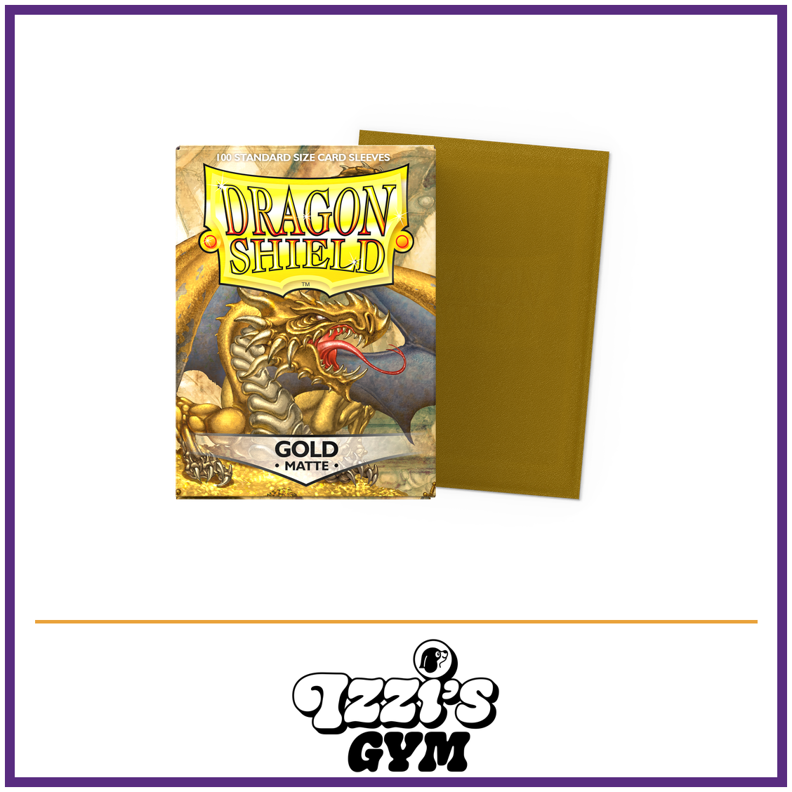 Dragon Shield Gold - Matte Sleeves - Standard-Size - 100 Count — New product photo with the approved Izzi’s Gym logo