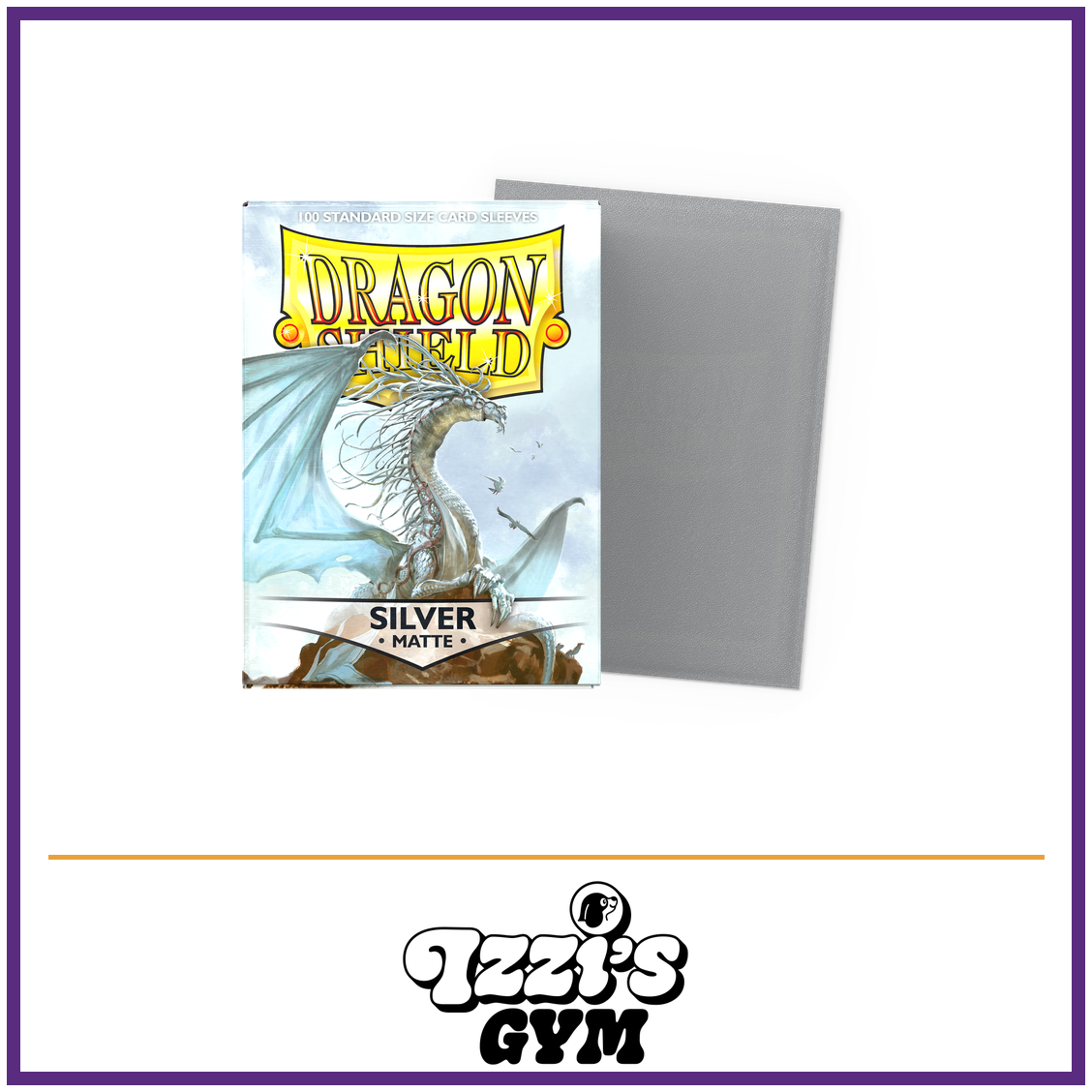 Dragon Shield Silver - Matte Sleeves - Standard-Size - 100 Count — New product photo with the approved Izzi’s Gym logo