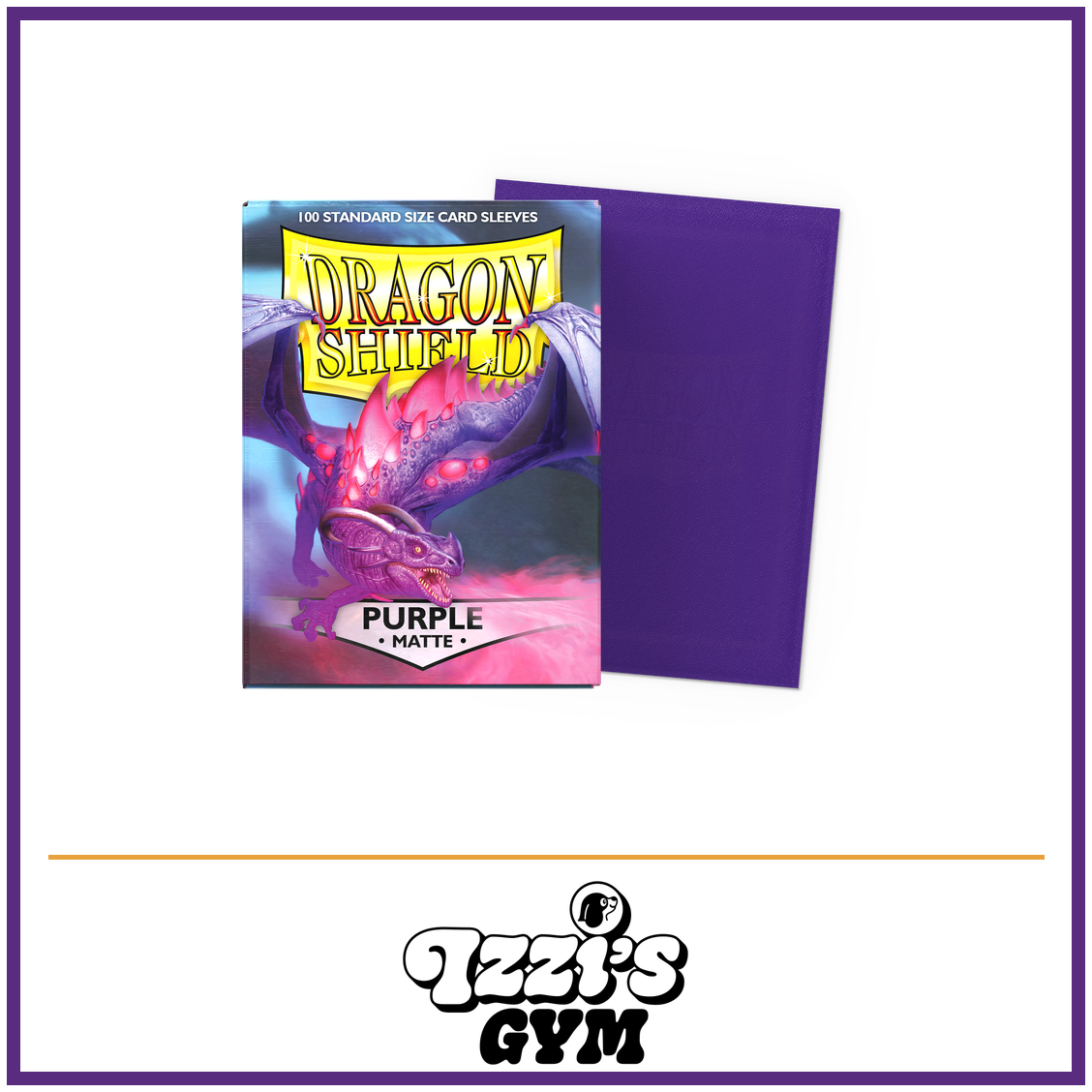 Dragon Shield Purple - Matte Sleeves - Standard-Size - 100 Count — New product photo with the approved Izzi’s Gym logo