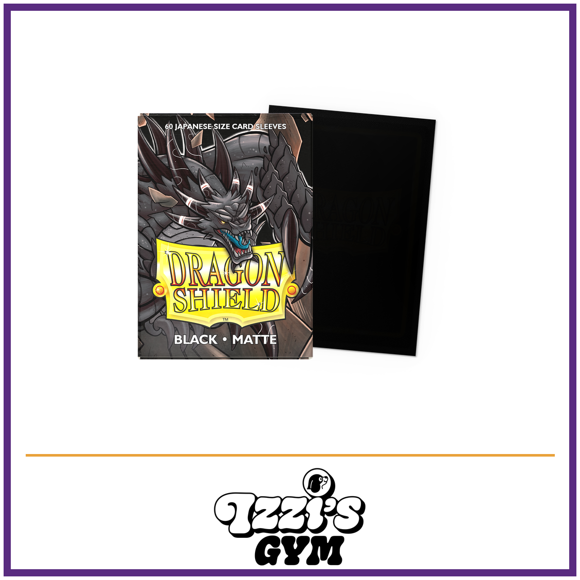 Dragon Shield Black - Matte Sleeves - Japanese-Size - 60 Count — New product photo with the approved Izzi’s Gym logo
