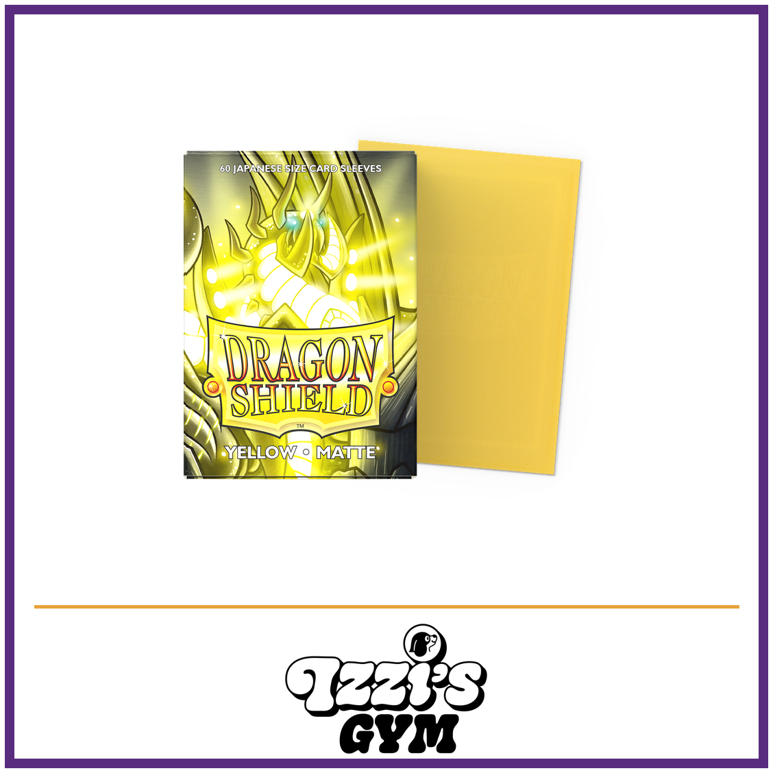 Dragon Shield Yellow - Matte Sleeves - Japanese-Size - 60 Count — New product photo with the approved Izzi’s Gym logo