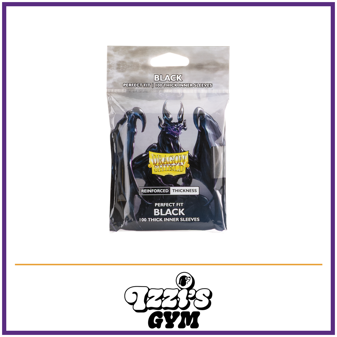 Dragon Shield Perfect Fit - Thick Inner Sleeves - Black - 100 Count — New product photo with the approved Izzi’s Gym logo