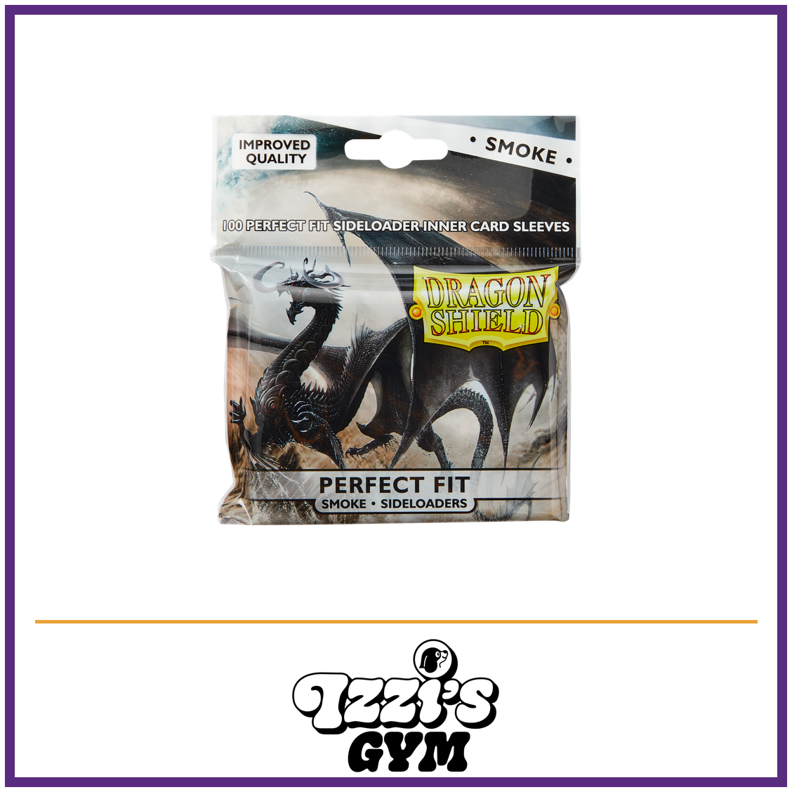 Dragon Shield Smoke - Sideloading Perfect Fit Sleeves - Standard Size - 100 Count — New product photo with the approved Izzi’s Gym logo