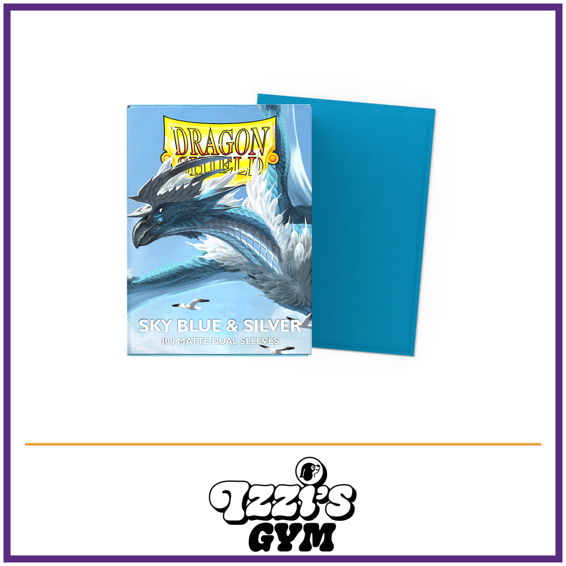 Dragon Shield Sky Blue & Silver - Matte Dual Sleeves - 100 Count — New product photo with the approved Izzi’s Gym logo