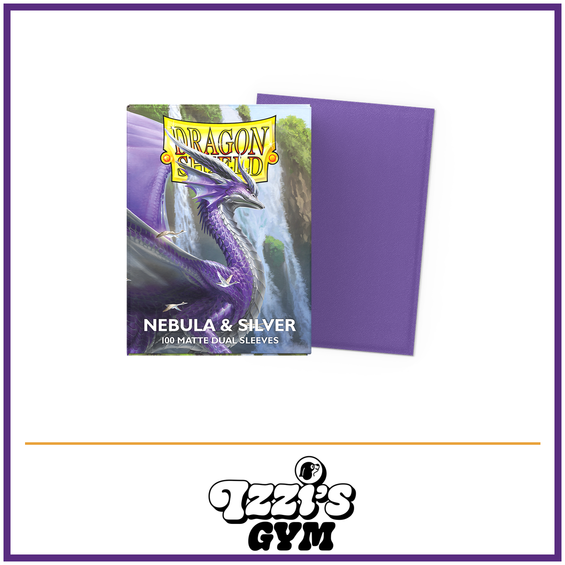 Dragon Shield Nebula & Silver - Matte Dual Sleeves - 100 Count — New product photo with the approved Izzi’s Gym logo