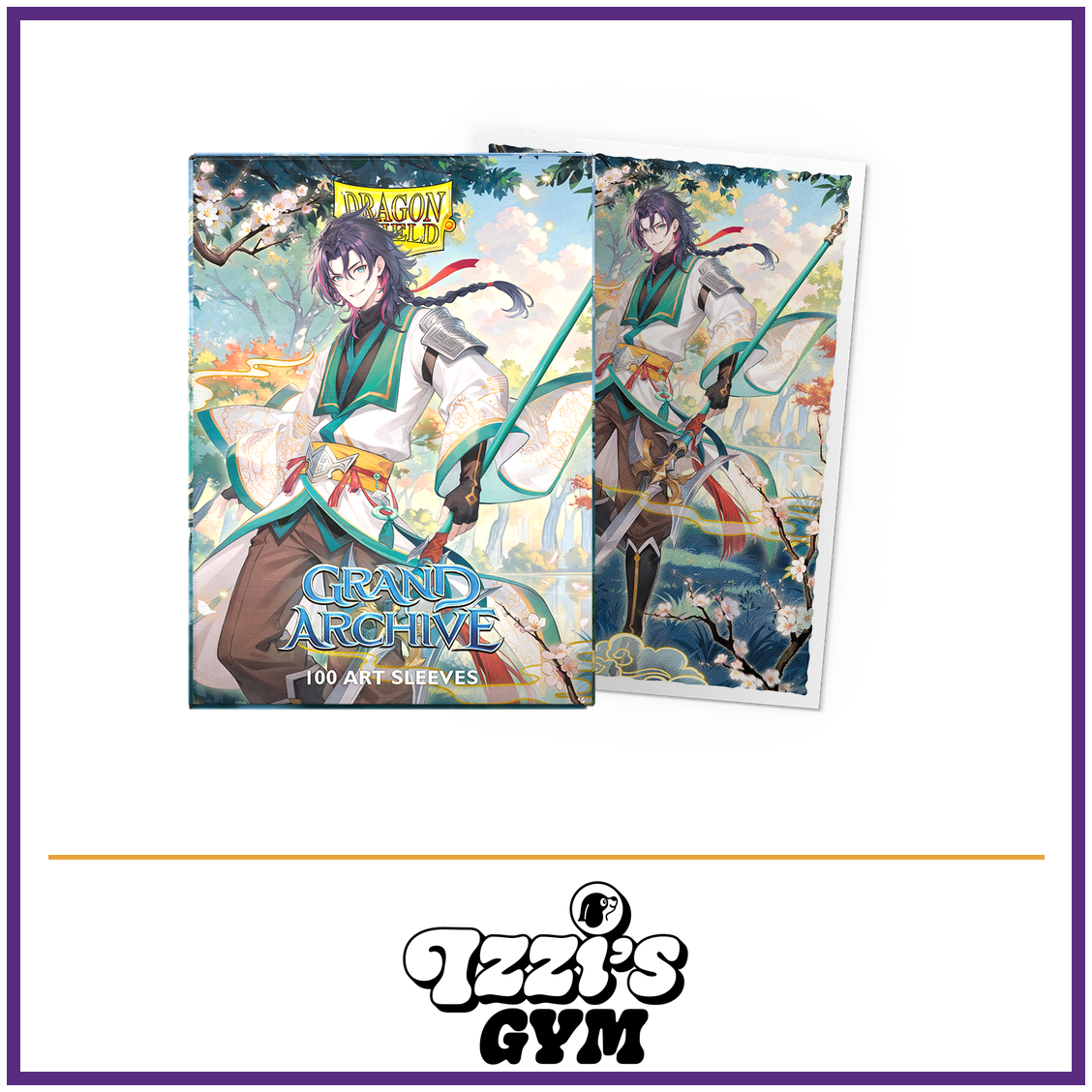 Dragon Shield Grand Archive - Jin: Fate Defiant - Matte Art Sleeves - 100 Count — New product photo with the approved Izzi’s Gym logo