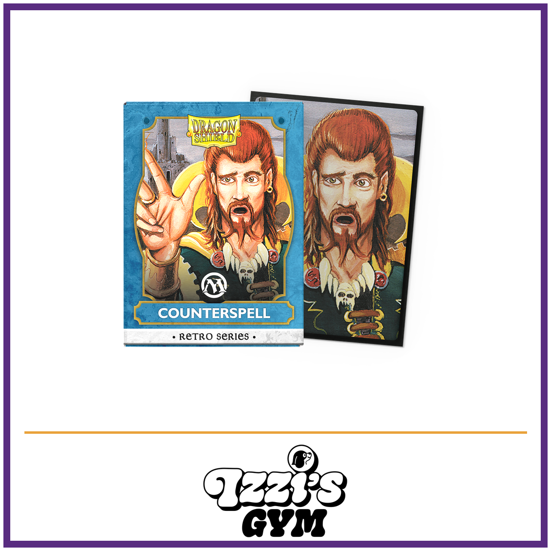 Dragon Shield Retro Series - Counterspell - Brushed Art Sleeves - 100 Count — New product photo with the approved Izzi’s Gym logo