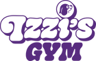 Izzi’s Gym full purple logo with Cavalier mascot