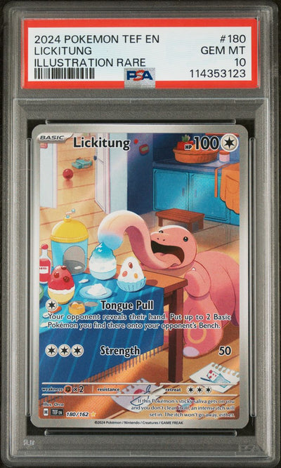 Pokémon Lickitung #180 Temporal Forces Illustration Rare 2024 English PSA 10 Graded Trading Card — slab front and PSA certification label, cert 114353123