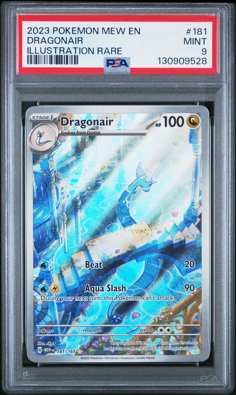 Pokémon Dragonair #181 151 Illustration Rare 2023 English PSA 9 Graded Trading Card — slab front and PSA certification label, cert 130909528