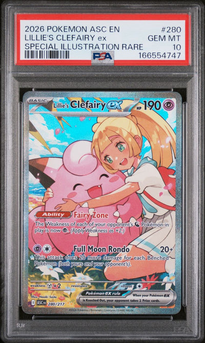 Pokémon Lillie's Clefairy EX #280 Ascended Heroes Special Illustration Rare 2026 English PSA 10 Graded Trading Card — slab front and PSA certification label, cert 166554747