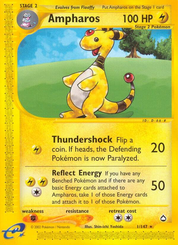 Pokémon Ampharos #001/147 Aquapolis Rare Non-Foil Lightly Played English Trading Card — catalog front, TCGplayer SKU 1196851