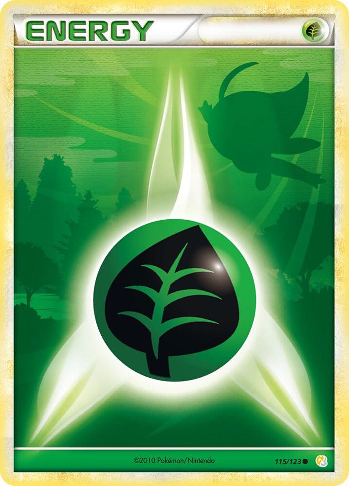 Pokémon Grass Energy #115/123 HeartGold SoulSilver Common Non-Foil Lightly Played English Trading Card — catalog front, TCGplayer SKU 1199194