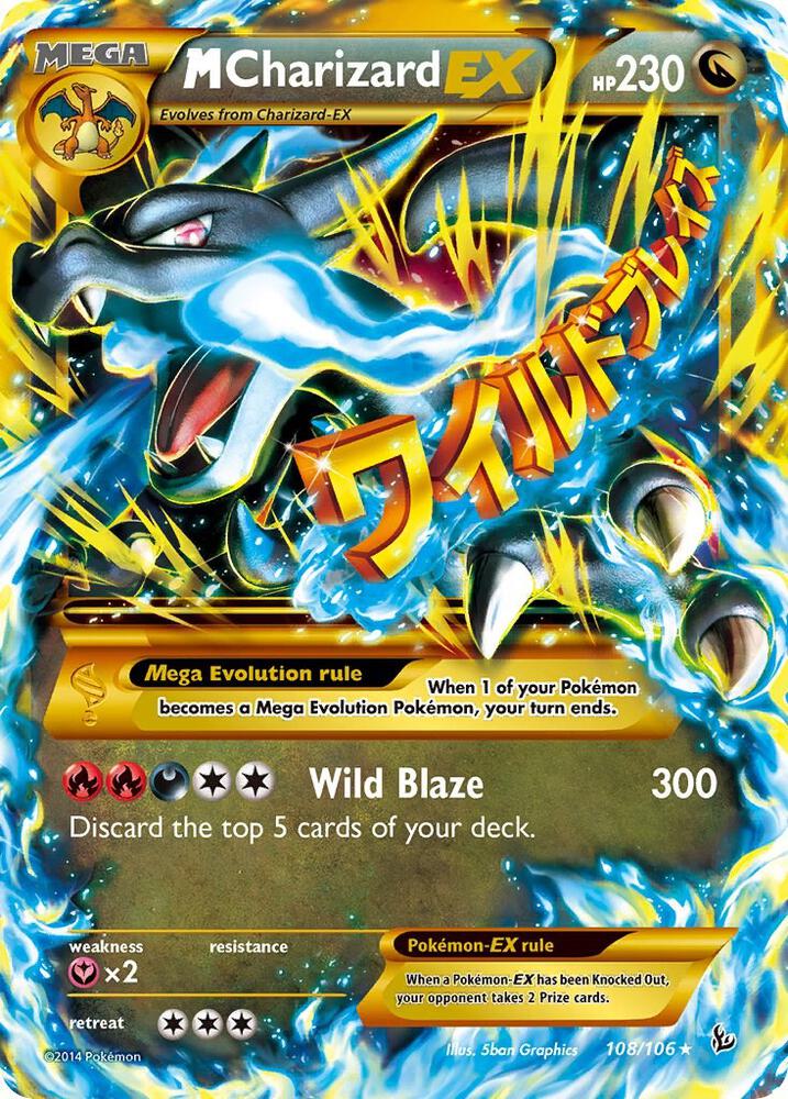 Pokémon M Charizard EX (X) #108/106 XY - Flashfire Secret Holofoil Heavily Played English Trading Card — catalog front, TCGplayer SKU 1230375