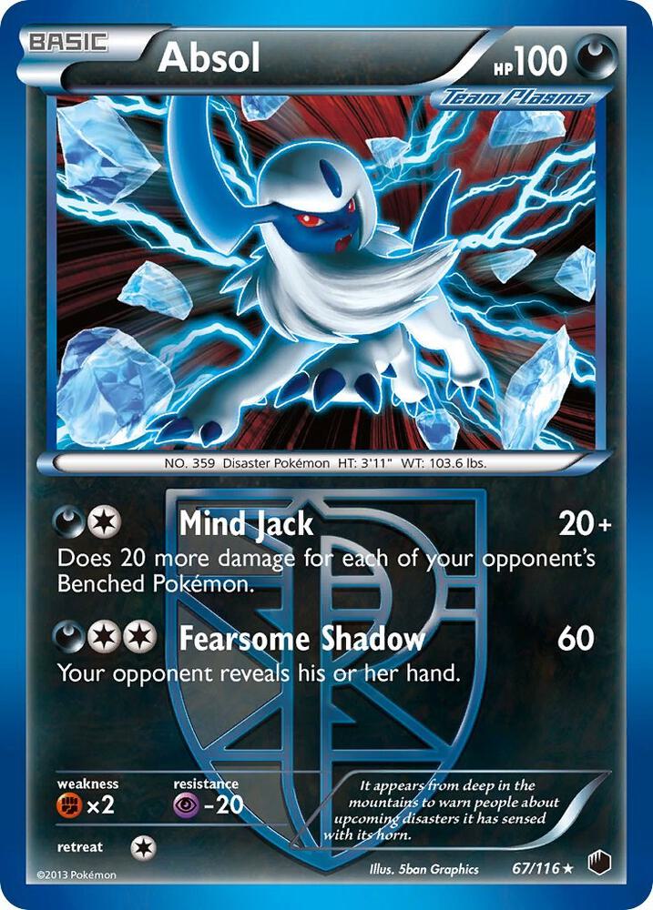 Pokémon Absol #67/116 Plasma Freeze Team Plasma Reverse Holofoil Lightly Played English Trading Card — catalog front, TCGplayer SKU 1233558