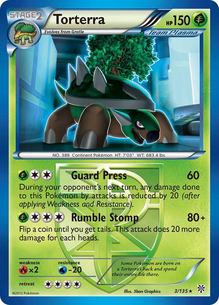 Pokémon Torterra #3/135 Plasma Storm Team Plasma Reverse Holofoil Near Mint English Trading Card — catalog front, TCGplayer SKU 1234902