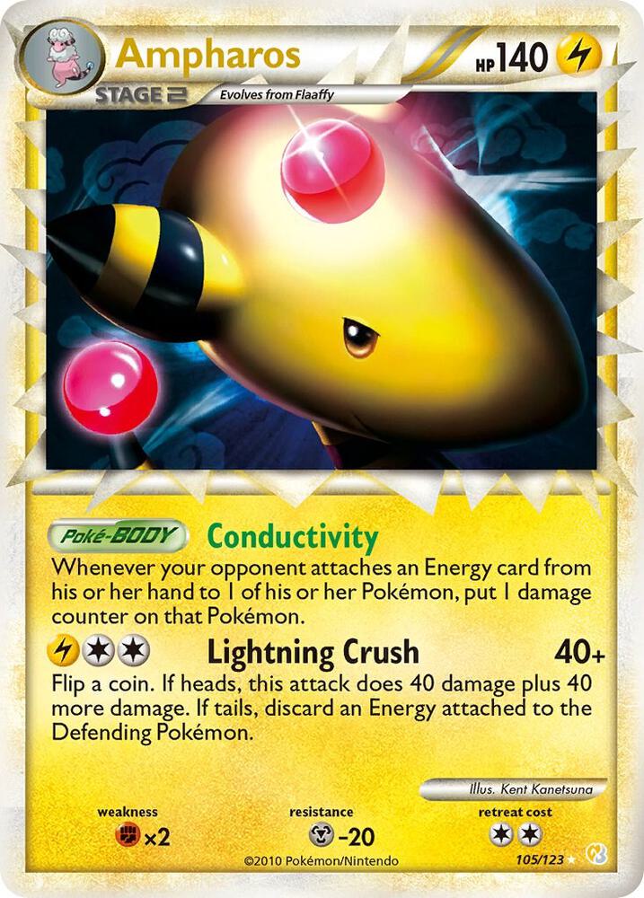 Pokémon Ampharos #105/123 HeartGold SoulSilver Prime Holofoil Lightly Played English Trading Card — catalog front, TCGplayer SKU 1242641