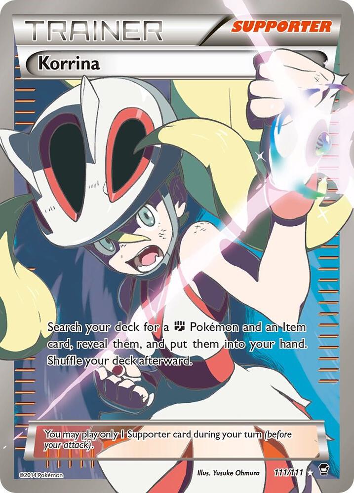 Pokémon Korrina #111/111 XY - Furious Fists 111 Full Art Holofoil Moderately Played English Trading Card — catalog front, TCGplayer SKU 1247492