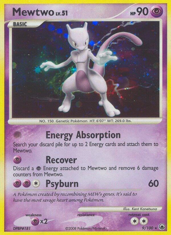 Pokémon Mewtwo #9/100 Majestic Dawn Holo Rare Holofoil Heavily Played English Trading Card — catalog front, TCGplayer SKU 1259470
