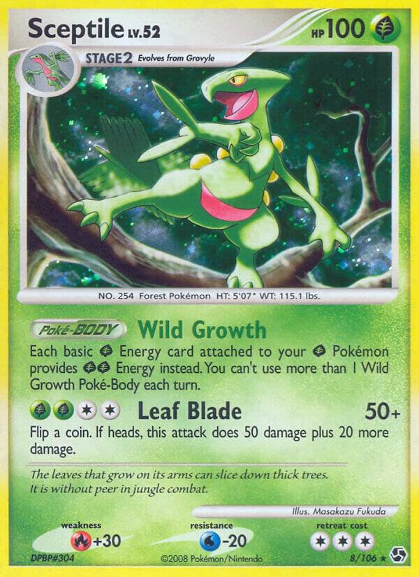 Pokémon Sceptile #8/106 Great Encounters Holo Rare Reverse Holofoil Near Mint English Trading Card — catalog front, TCGplayer SKU 1260117