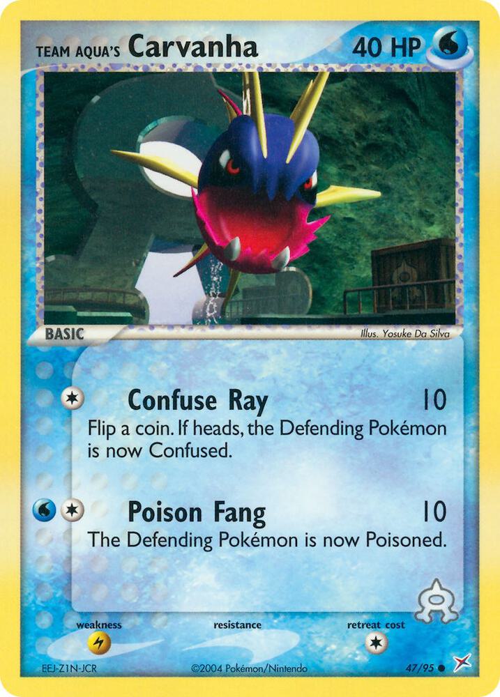 Pokémon Team Aqua's Carvanha #47/95 EX Team Magma vs Team Aqua Common Reverse Holofoil Near Mint English Trading Card — catalog front, TCGplayer SKU 2876317