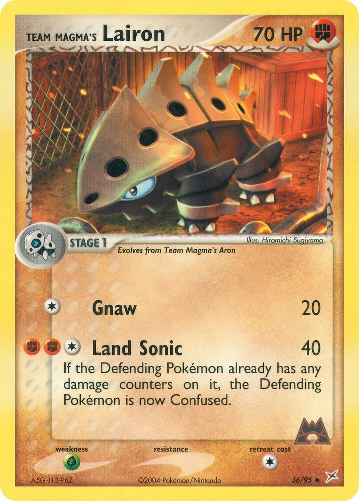 Pokémon Team Magma's Lairon #36/95 EX Team Magma vs Team Aqua Uncommon Reverse Holofoil Near Mint English Trading Card — catalog front, TCGplayer SKU 2876607