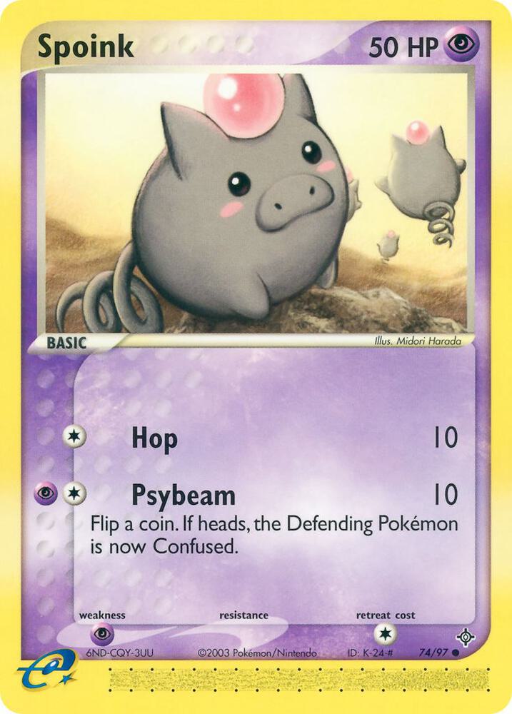 Pokémon Spoink #74/97 EX Dragon Common Reverse Holofoil Lightly Played English Trading Card — catalog front, TCGplayer SKU 2877170