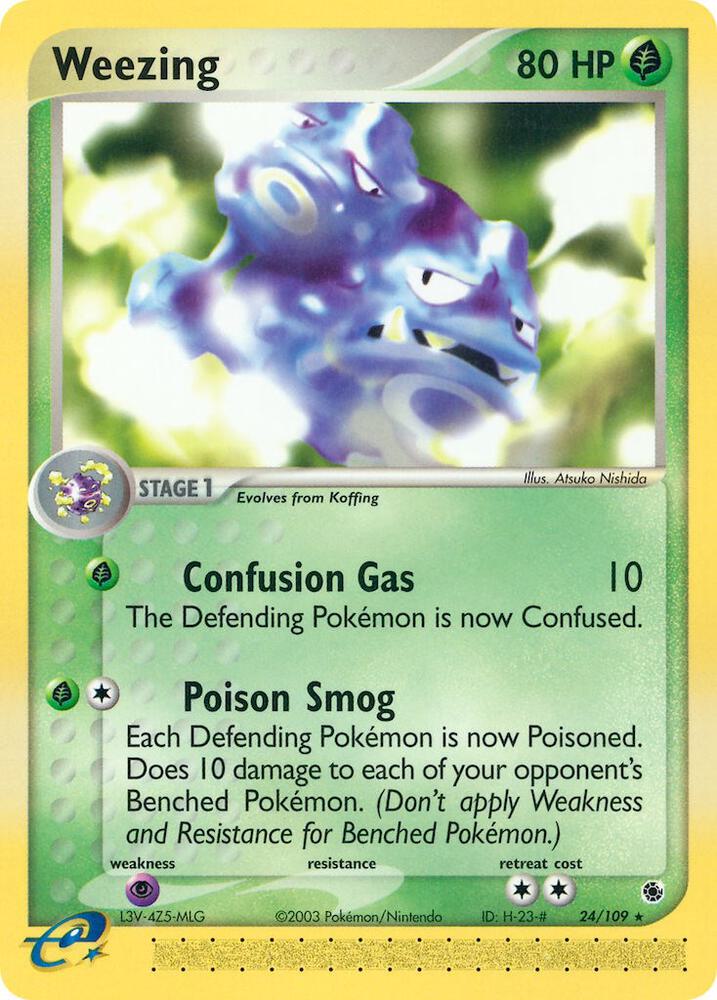 Pokémon Weezing #24/109 EX Ruby and Sapphire Rare Reverse Holofoil Near Mint English Trading Card — catalog front, TCGplayer SKU 2882309