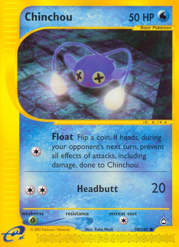 Pokémon Chinchou #070/147 Aquapolis 70 Reverse Holofoil Lightly Played English Trading Card — catalog front, TCGplayer SKU 2890250