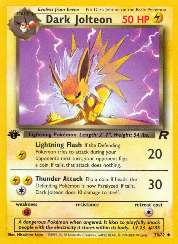 Pokémon Dark Jolteon #38/82 Team Rocket Uncommon Non-Foil Lightly Played 1st Edition English Trading Card — catalog front, TCGplayer SKU 2961974