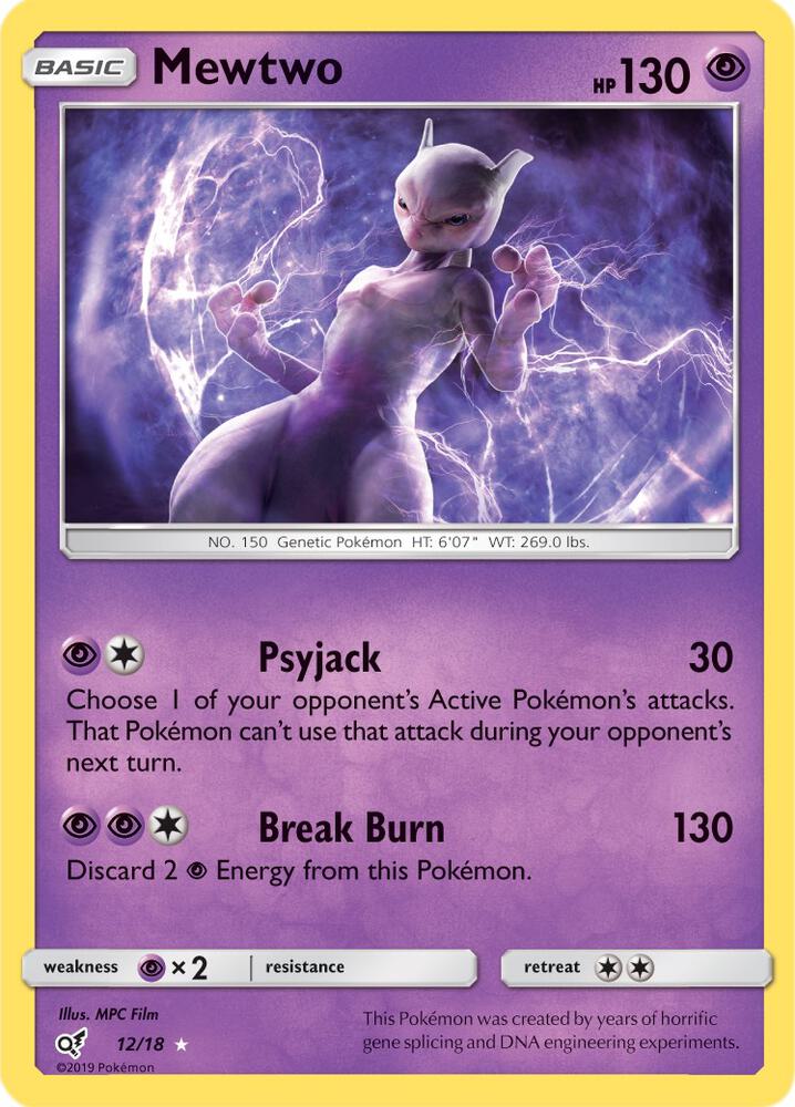 Pokémon Mewtwo #12/18 Detective Pikachu Holo Rare Holofoil Near Mint English Trading Card — catalog front, TCGplayer SKU 3979224