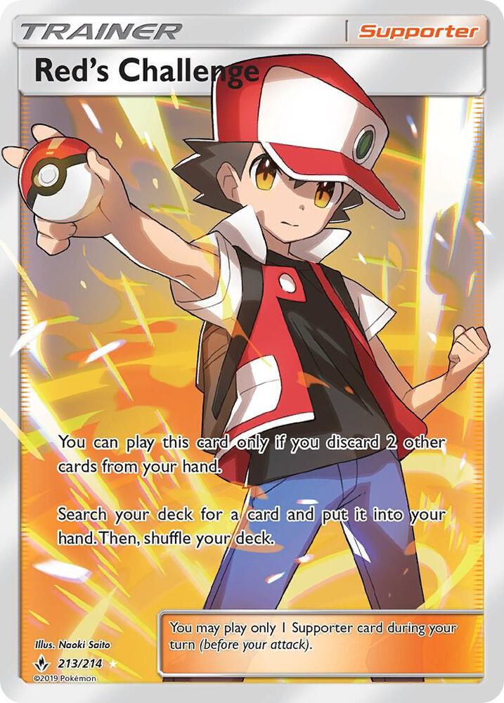 Pokémon Red's Challenge #213/214 SM - Unbroken Bonds Full Art Holofoil Damaged English Trading Card — catalog front, TCGplayer SKU 4010077