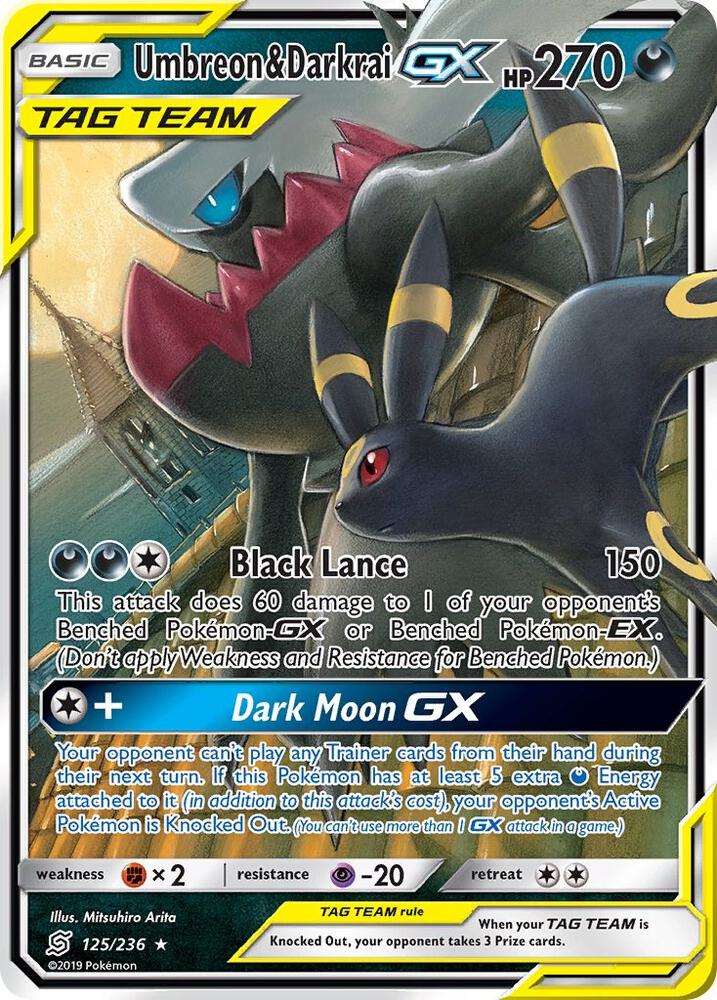 Pokémon Umbreon & Darkrai GX #125/236 SM - Unified Minds Ultra Rare Holofoil Near Mint English Trading Card — catalog front, TCGplayer SKU 4144294