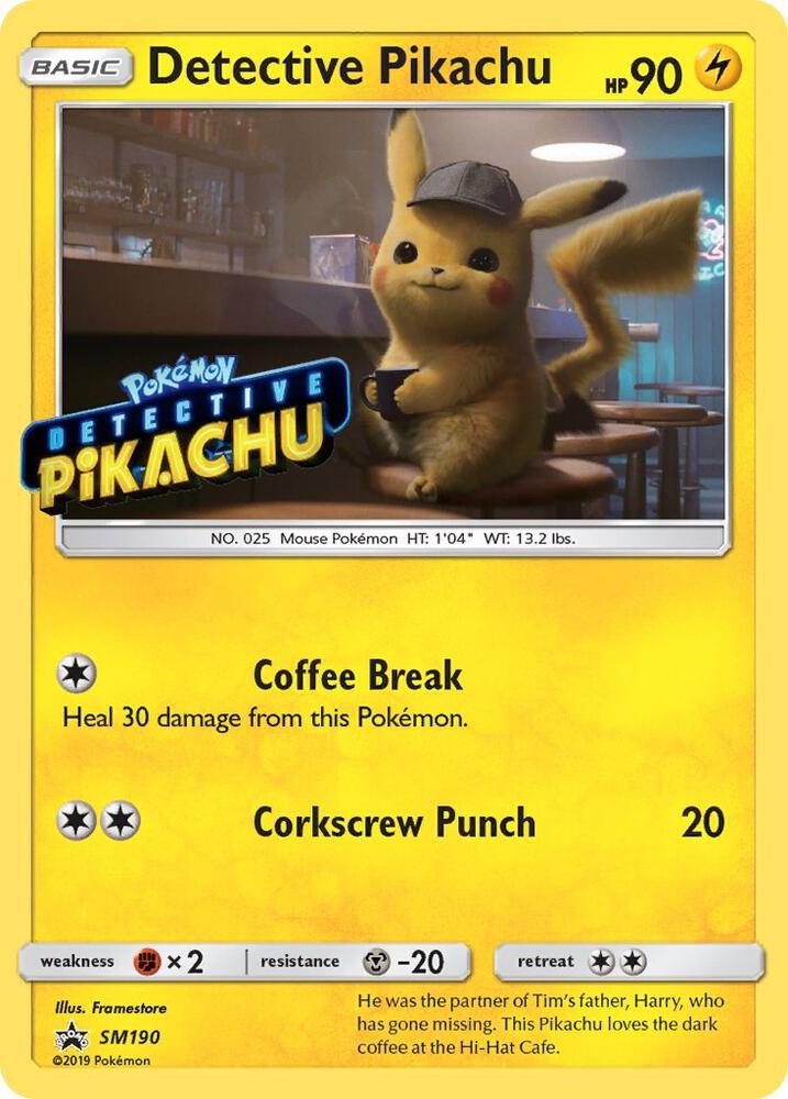 Pokémon Detective Pikachu - SM190 #SM190 SM Promos Stamped Holofoil Near Mint English Trading Card — catalog front, TCGplayer SKU 4164631