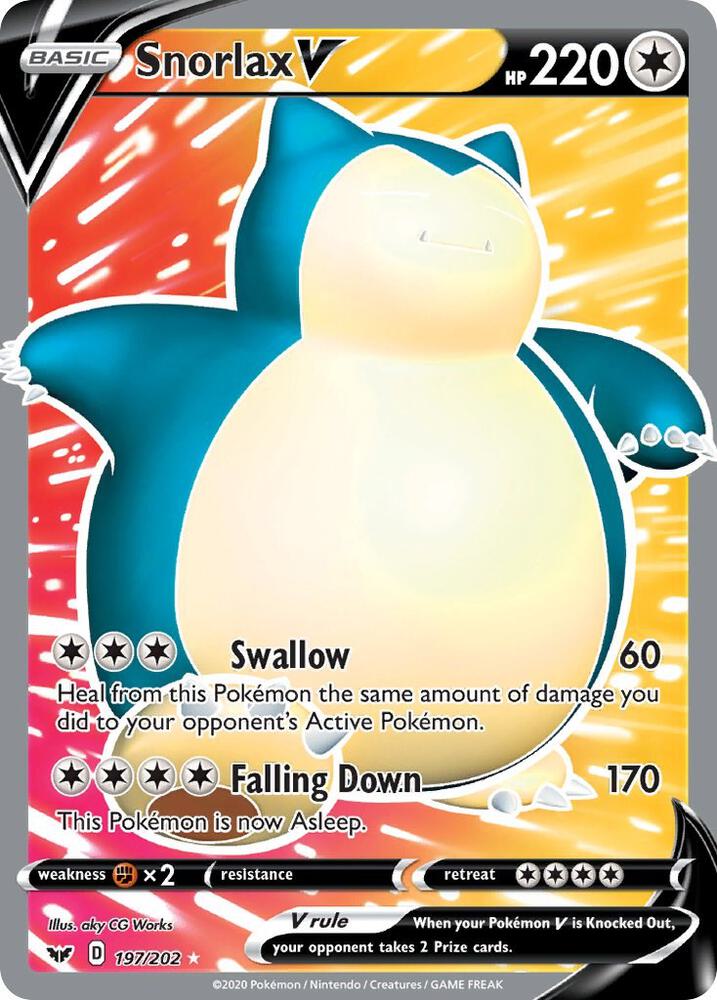 Pokémon Snorlax V #197/202 SWSH01: Sword & Shield Base Set Full Art Holofoil Near Mint English Trading Card — catalog front, TCGplayer SKU 4337336