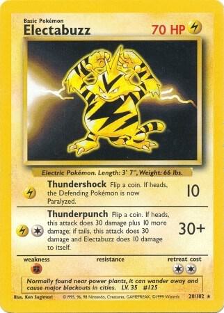 Pokémon Electabuzz #020/102 Base Set Rare Non-Foil Near Mint English Trading Card — catalog front, TCGplayer SKU 463790