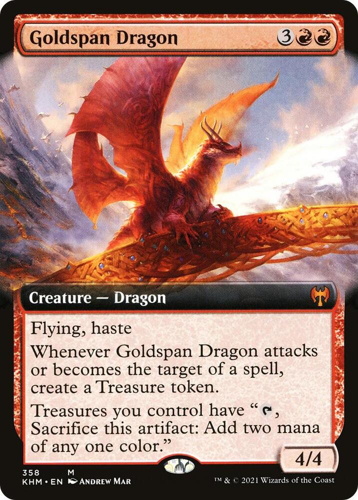 Magic Goldspan Dragon #358 Kaldheim Extended Art Foil Near Mint English Trading Card — catalog front, TCGplayer SKU 4708773