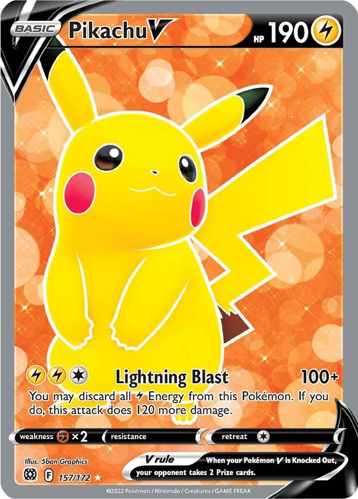 Pokémon Pikachu V #157/172 SWSH09: Brilliant Stars Full Art Holofoil Near Mint English Trading Card — catalog front, TCGplayer SKU 5450278