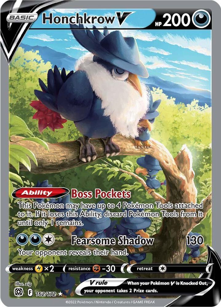 Pokémon Honchkrow V #162/172 SWSH09: Brilliant Stars Alternate Full Art Holofoil Near Mint English Trading Card — catalog front, TCGplayer SKU 5450303