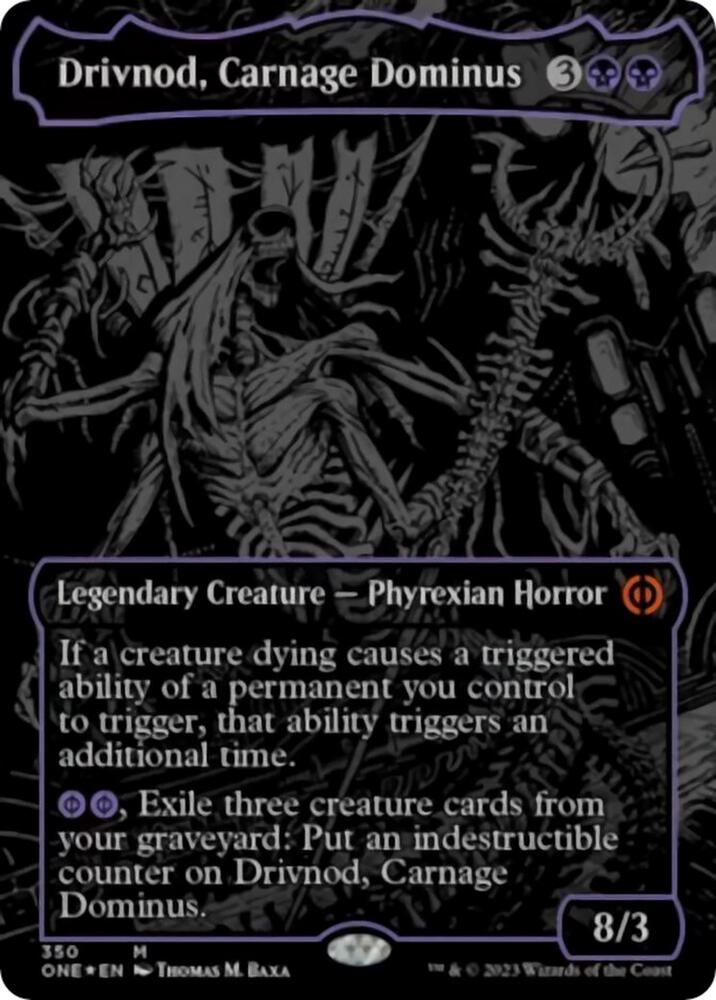 Magic Drivnod, Carnage Dominus #350 Phyrexia: All Will Be One Oil Slick Raised Foil Foil Near Mint English Trading Card — catalog front, TCGplayer SKU 6955714