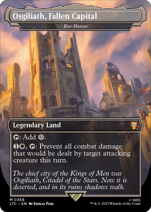 Magic Osgiliath, Fallen Capital - Kor Haven #368 Commander: The Lord of the Rings: Tales of Middle-earth Borderless Foil Near Mint English — catalog front, TCGplayer SKU 7193394