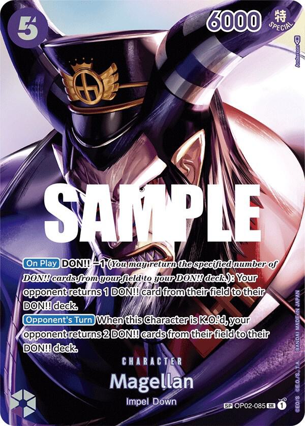 One Piece Card Game Magellan #OP02-085 Kingdoms of Intrigue SP Foil Near Mint English Trading Card — catalog front, TCGplayer SKU 7431323