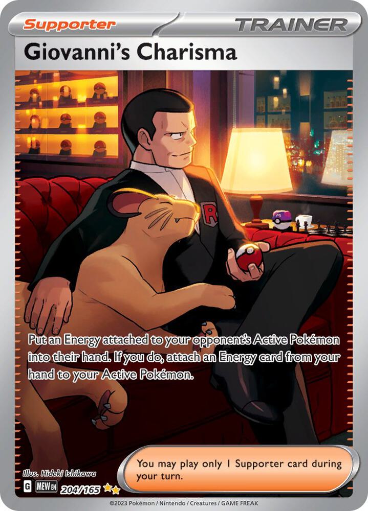 Pokémon Giovanni's Charisma #204/165 SV: Scarlet & Violet 151 Special Illustration Rare Holofoil Near Mint English Trading Card — catalog front, TCGplayer SKU 7436772
