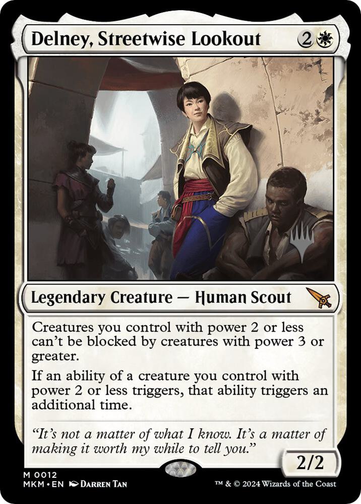 Magic Delney, Streetwise Lookout #12 Promo Pack: Murders at Karlov Manor Mythic Rare Non-Foil Near Mint English Trading Card — catalog front, TCGplayer SKU 7731000