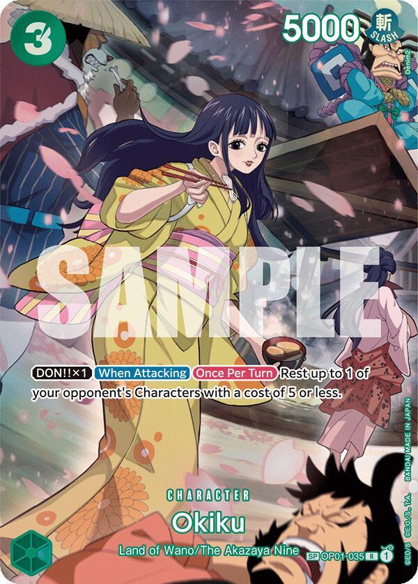 One Piece Card Game Okiku #OP01-035 500 Years in the Future SP Foil Near Mint English Trading Card — catalog front, TCGplayer SKU 7872036