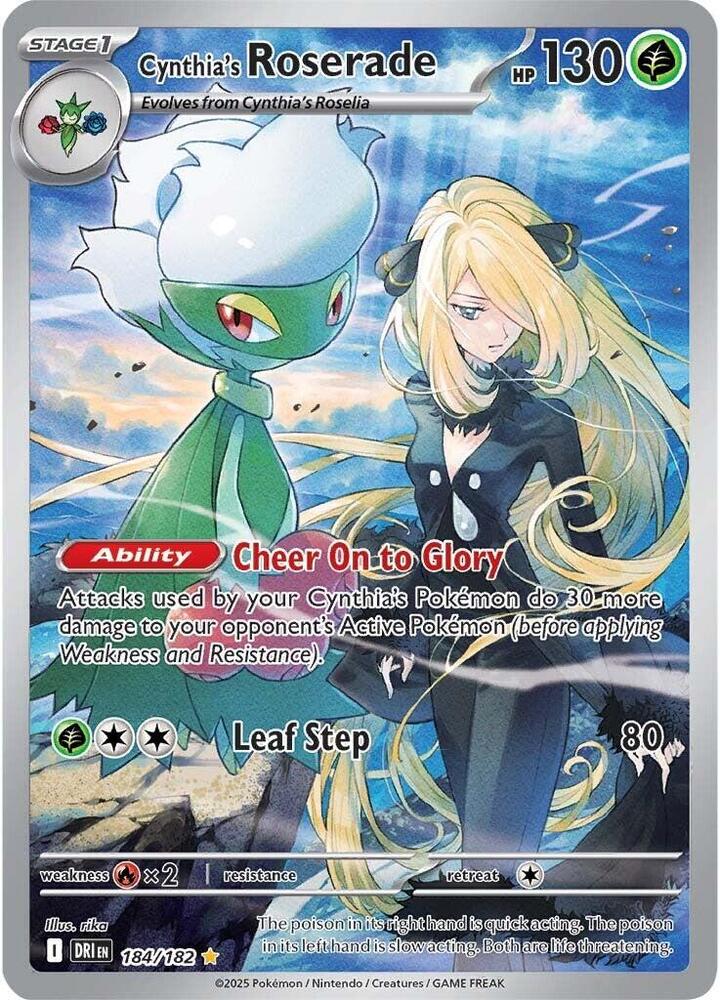 Pokémon Cynthia's Roserade #184/182 SV10: Destined Rivals Illustration Rare Holofoil Near Mint English Trading Card — catalog front, TCGplayer SKU 8727963
