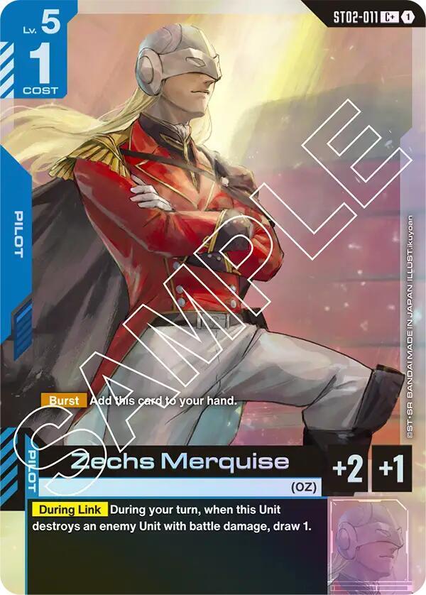 Gundam Card Game Zechs Merquise #ST02-011 Starter Deck 02: Wings of Advance C+ Holofoil Near Mint English Trading Card — catalog front, TCGplayer SKU 8799575