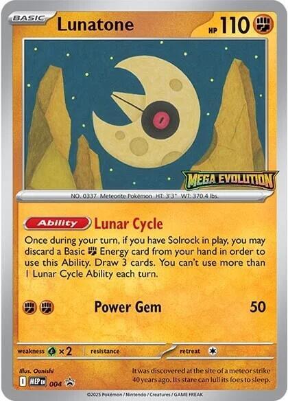 Pokémon Lunatone #004 ME: Mega Evolution Promo Non-Foil Near Mint English Trading Card — catalog front, TCGplayer SKU 8938461